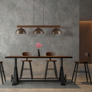 Suspension Oslo 3 lumières – brun & noix – en métal et bois – style moderne et loft