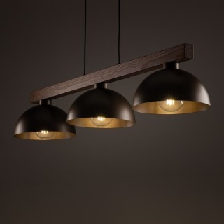 Suspension Oslo 3 lumières – brun & noix – en métal et bois – style moderne et loft