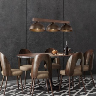 Suspension Oslo 3 lumières – brun & noix – en métal et bois – style moderne et loft