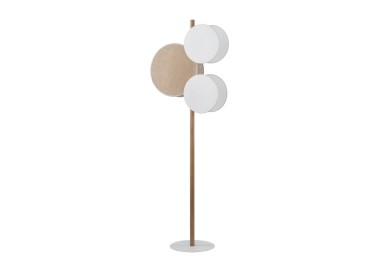 Lampadaire Pulse 3 lumières – blanc & pin – en métal et bois – style moderne