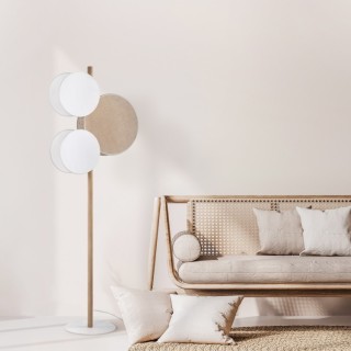 Lampadaire Pulse 3 lumières – blanc & pin – en métal et bois – style moderne