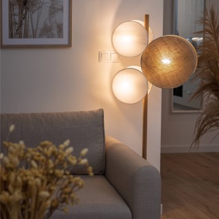 Lampadaire Pulse 3 lumières – blanc & pin – en métal et bois – style moderne