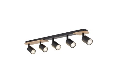 Plafonnier Cover 5 lumières – noir – en métal et bois – style moderne et loft