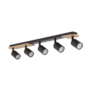 Plafonnier Cover 5 lumières – noir – en métal et bois – style moderne et loft