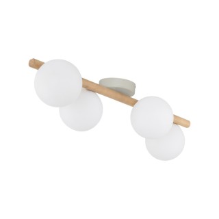 Plafonnier Estera 4 lumières – blanc & pin – en métal et bois – style moderne