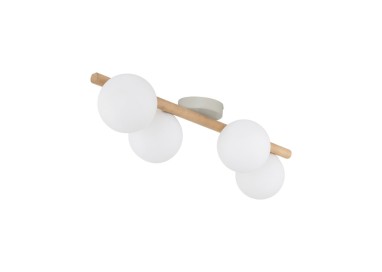 Plafonnier Estera 4 lumières – blanc & pin – en métal et bois – style moderne