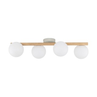 Plafonnier Estera 4 lumières – blanc & pin – en métal et bois – style moderne