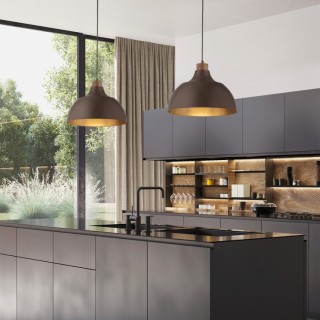 Suspension Cap 1 lumière – brun & pin – en métal et bois – style moderne