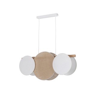 Suspension Pulse 3 lumières – blanc & pin – en métal et bois – style moderne