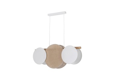 Suspension Pulse 3 lumières – blanc & pin – en métal et bois – style moderne