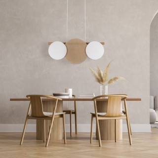 Suspension Pulse 3 lumières – blanc & pin – en métal et bois – style moderne