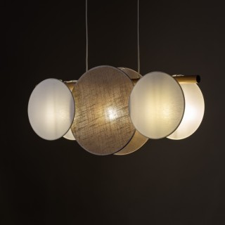 Suspension Pulse 3 lumières – blanc & pin – en métal et bois – style moderne