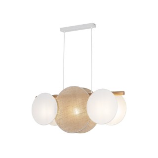 Suspension Pulse 3 lumières – blanc & pin – en métal et bois – style moderne