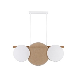 Suspension Pulse 3 lumières – blanc & pin – en métal et bois – style moderne