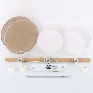 Suspension Pulse 3 lumières – blanc & pin – en métal et bois – style moderne