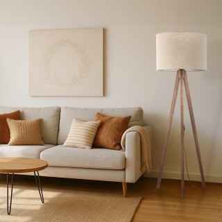 Lampadaire Grand – noix – en métal et bois – style moderne