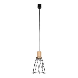 Suspension Modesto 1 lumière – pin & noir – en métal et bois – style moderne et loft