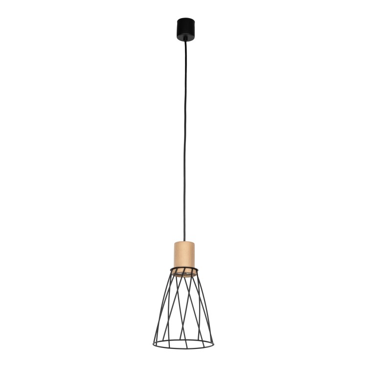 Suspension Modesto 1 lumière – pin & noir – en métal et bois – style moderne et loft