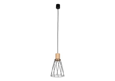 Suspension Modesto 1 lumière – pin & noir – en métal et bois – style moderne et loft