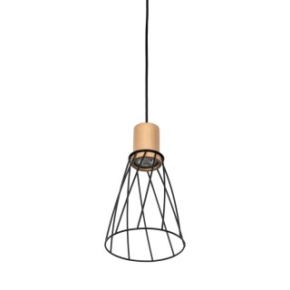 Suspension Modesto 1 lumière – pin & noir – en métal et bois – style moderne et loft