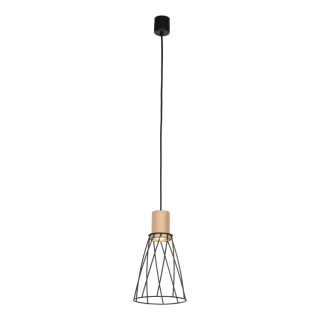 Suspension Modesto 1 lumière – pin & noir – en métal et bois – style moderne et loft