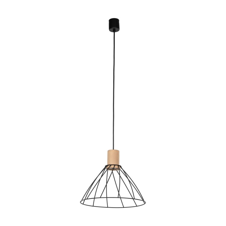 Suspension Modesto 1 lumière – pin & noir – en métal et bois – style moderne et loft