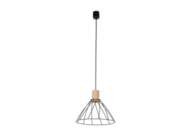 Suspension Modesto 1 lumière – pin & noir – en métal et bois – style moderne et loft