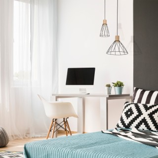 Suspension Modesto 1 lumière – pin & noir – en métal et bois – style moderne et loft