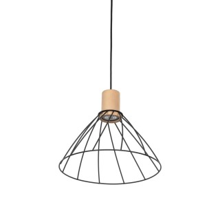 Suspension Modesto 1 lumière – pin & noir – en métal et bois – style moderne et loft