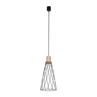 Suspension Modesto 1 lumière – pin & noir – en métal et bois – style moderne et loft