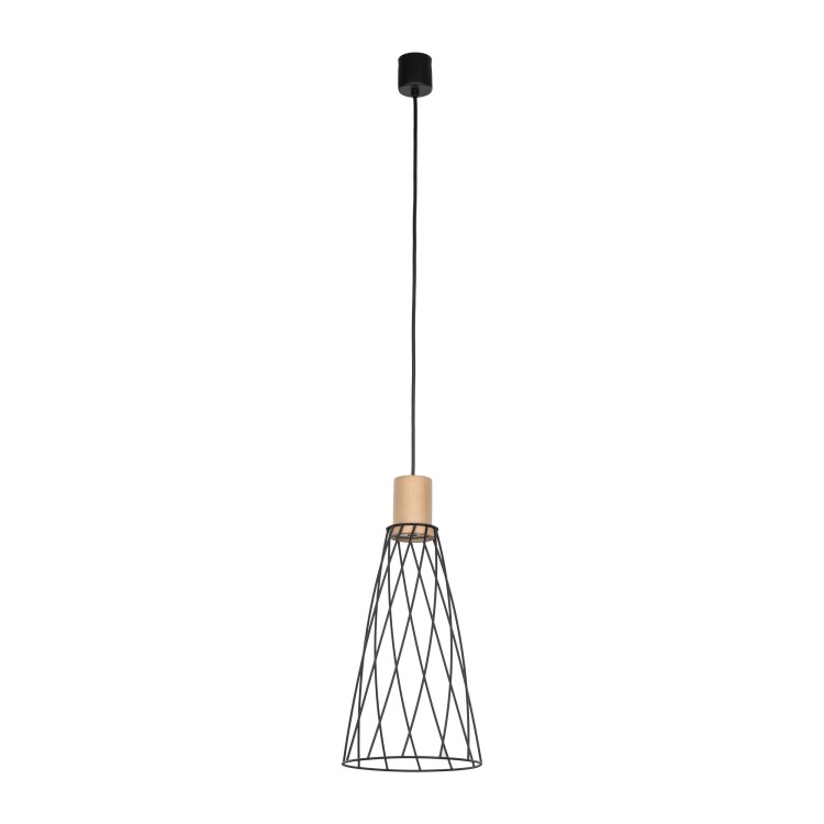 Suspension Modesto 1 lumière – pin & noir – en métal et bois – style moderne et loft