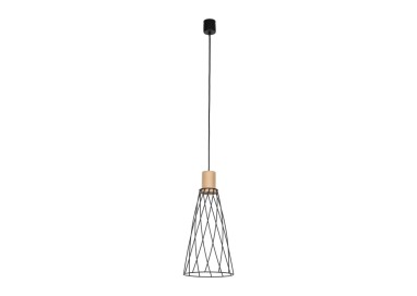 Suspension Modesto 1 lumière – pin & noir – en métal et bois – style moderne et loft