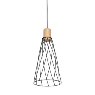 Suspension Modesto 1 lumière – pin & noir – en métal et bois – style moderne et loft