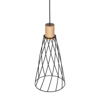 Suspension Modesto 1 lumière – pin & noir – en métal et bois – style moderne et loft