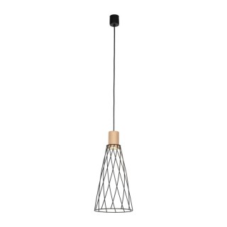 Suspension Modesto 1 lumière – pin & noir – en métal et bois – style moderne et loft