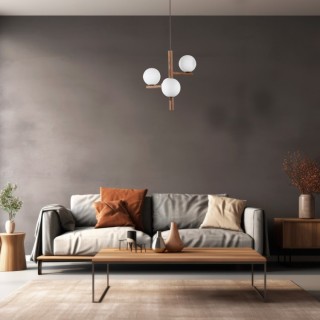 Suspension Estera 3 lumières – noix – en métal et bois – style moderne