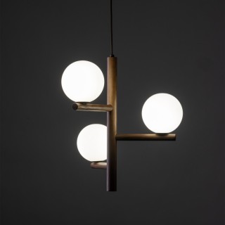 Suspension Estera 3 lumières – noix – en métal et bois – style moderne