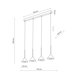 Suspension Cono 4 lumières – noir – en métal – style moderne et loft