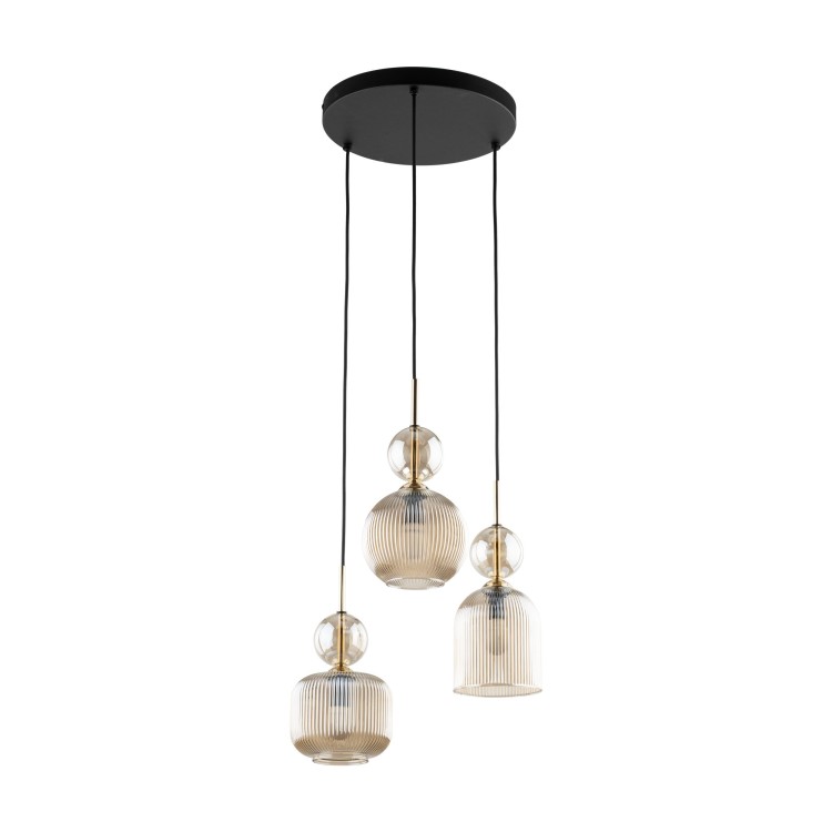Suspension Sophia – noir & cognac – en métal et verre – style chic