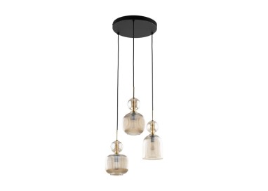 Suspension Sophia – noir & cognac – en métal et verre – style chic