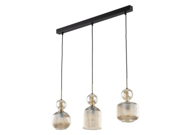 Suspension Sophia – noir & cognac – en métal et verre – style chic