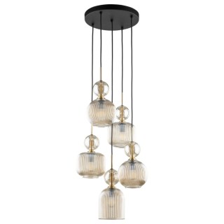 Suspension Sophia – noir & cognac – en métal et verre – style chic