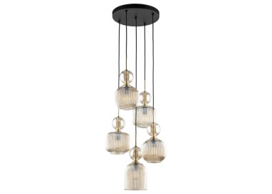 Suspension Sophia – noir & cognac – en métal et verre – style chic