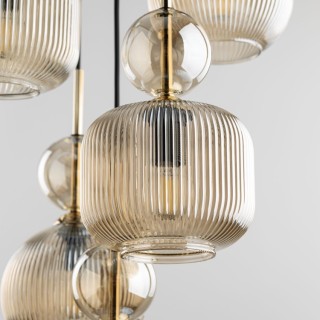 Suspension Sophia – noir & cognac – en métal et verre – style chic