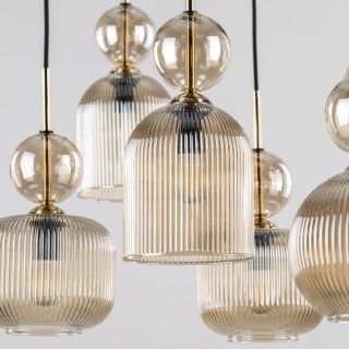 Suspension Sophia – noir & cognac – en métal et verre – style chic