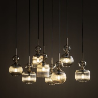 Suspension Sophia – noir & cognac – en métal et verre – style chic