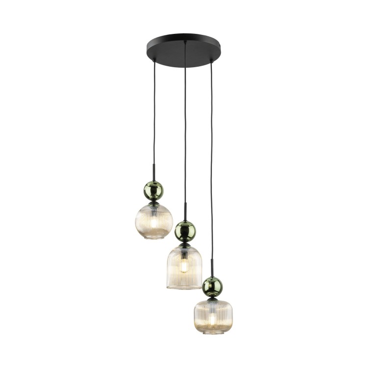 Suspension Sophia – noir & vert – en métal et verre – style chic