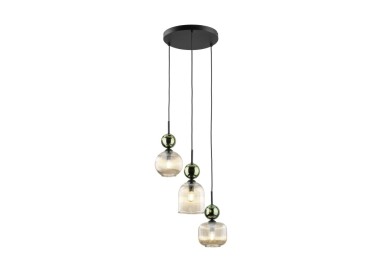 Suspension Sophia – noir & vert – en métal et verre – style chic