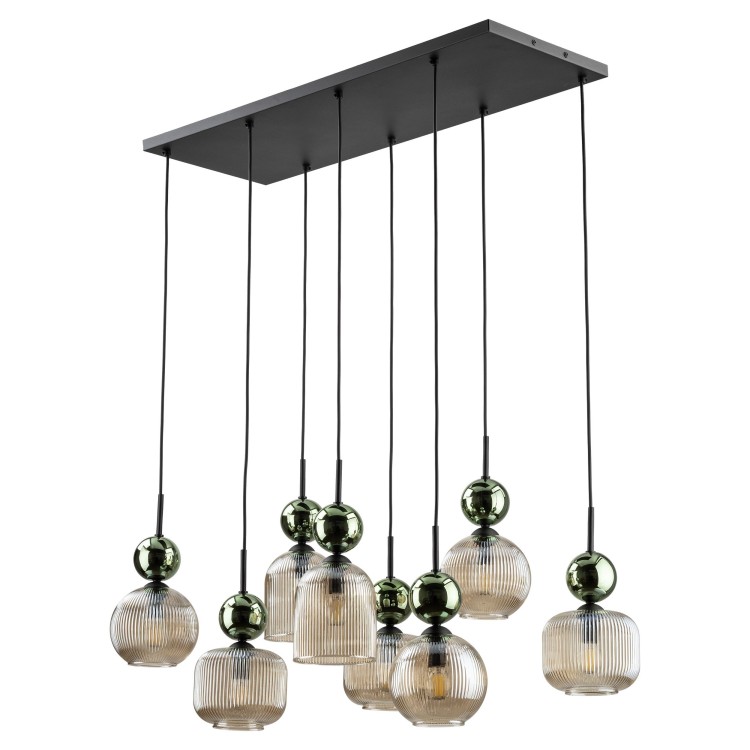 Suspension Sophia – noir & vert – en métal et verre – style chic