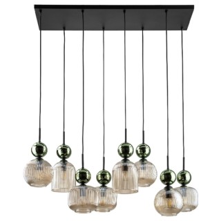 Suspension Sophia – noir & vert – en métal et verre – style chic